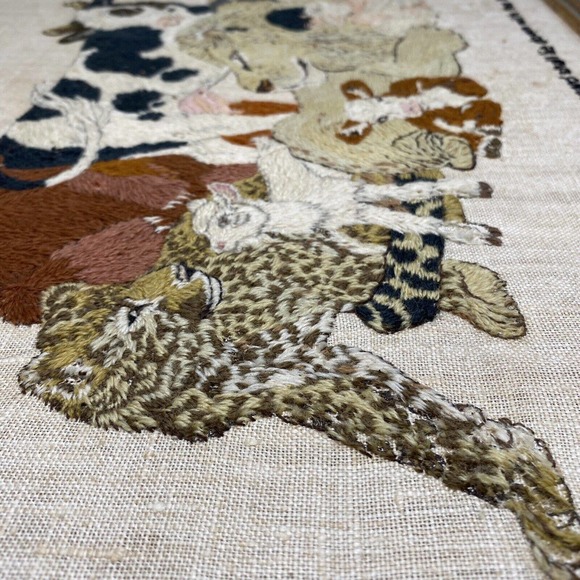 Vtg Framed Crewel Wall Hanging Isaiah 11:6-7 Biblical Large Finished Embroidery - Picture 14 of 16